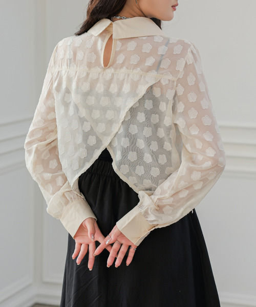 ECLIN(エクラン)の「シアージャガードバックカシュクールシャツ(シャツ/ブラウス・レディース・アイボリー/ブラック・M/L)」の1枚目の写真