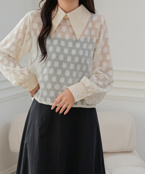 ECLIN(エクラン)の「シアージャガードバックカシュクールシャツ(シャツ/ブラウス・レディース・アイボリー/ブラック・M/L)」の3枚目の写真