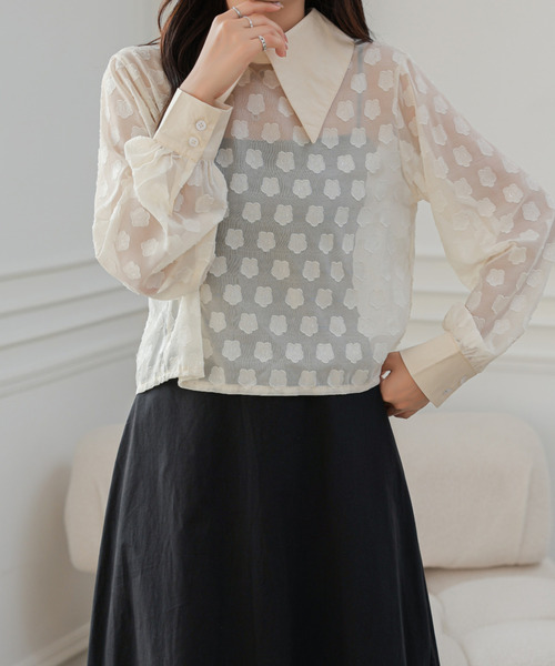 ECLIN(エクラン)の「シアージャガードバックカシュクールシャツ(シャツ/ブラウス・レディース・アイボリー/ブラック・M/L)」の4枚目の写真