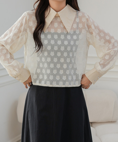 ECLIN(エクラン)の「シアージャガードバックカシュクールシャツ(シャツ/ブラウス・レディース・アイボリー/ブラック・M/L)」の5枚目の写真