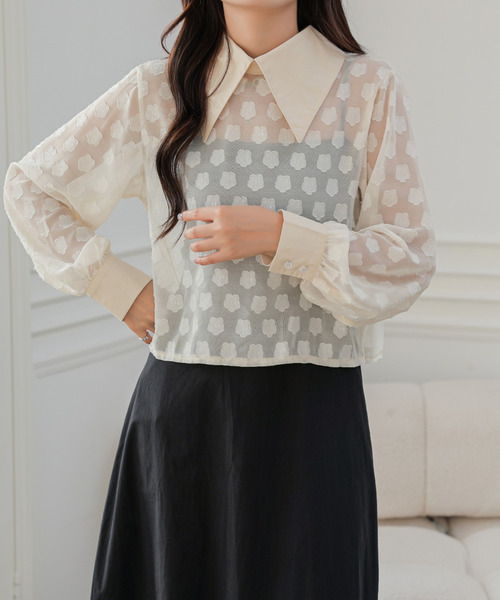 ECLIN(エクラン)の「シアージャガードバックカシュクールシャツ(シャツ/ブラウス・レディース・アイボリー/ブラック・M/L)」の6枚目の写真