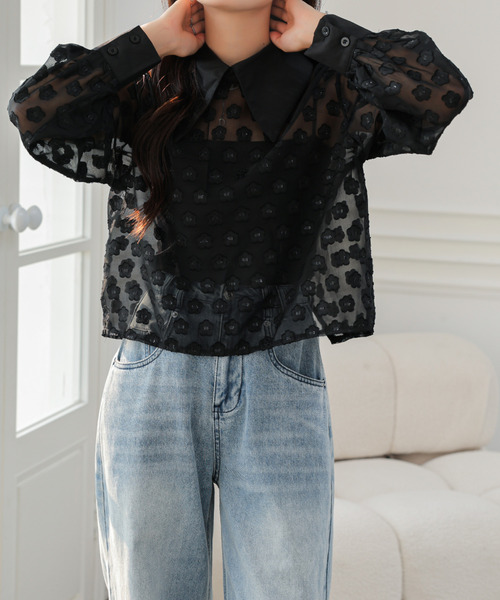 ECLIN(エクラン)の「シアージャガードバックカシュクールシャツ(シャツ/ブラウス・レディース・アイボリー/ブラック・M/L)」の13枚目の写真