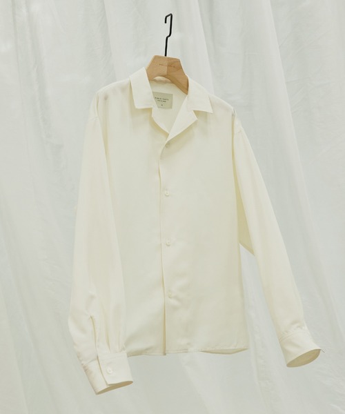 PUBLIC TOKYO(パブリックトウキョウ)の「サテンライクシルキーオープンシャツ(シャツ/ブラウス・メンズ・ホワイト/ダークグレー/ブラック/サックスブルー・1/2)」の3枚目の写真