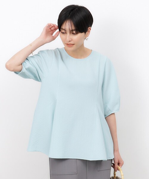 OPAQUE.CLIP（オペークドットクリップ）の「◆《STORY8月号掲載》ストレッチふくれジャカードペプラムブラウス【洗濯機洗い可】（シャツ/ブラウス・レディース・ホワイト/アイボリー/ブラック/ブルーグリーン・36/38/40/42）」の19枚目の写真