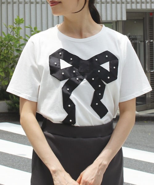 INCEDE（インシード）の「グログランリボン Tシャツ（Tシャツ/カットソー・レディース・ブラック/オフホワイト・M/L/LL）」の22枚目の写真