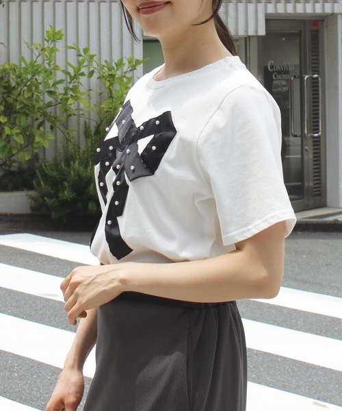 INCEDE（インシード）の「グログランリボン Tシャツ（Tシャツ/カットソー・レディース・ブラック/オフホワイト・M/L/LL）」の20枚目の写真