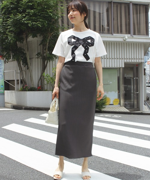 INCEDE（インシード）の「グログランリボン Tシャツ（Tシャツ/カットソー・レディース・ブラック/オフホワイト・M/L/LL）」の16枚目の写真