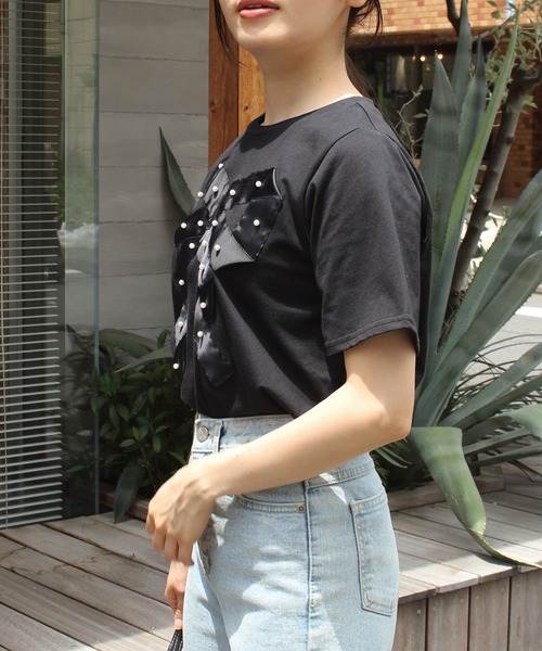 INCEDE（インシード）の「グログランリボン Tシャツ（Tシャツ/カットソー・レディース・ブラック/オフホワイト・M/L/LL）」の11枚目の写真