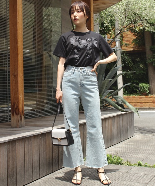 INCEDE（インシード）の「グログランリボン Tシャツ（Tシャツ/カットソー・レディース・ブラック/オフホワイト・M/L/LL）」の7枚目の写真