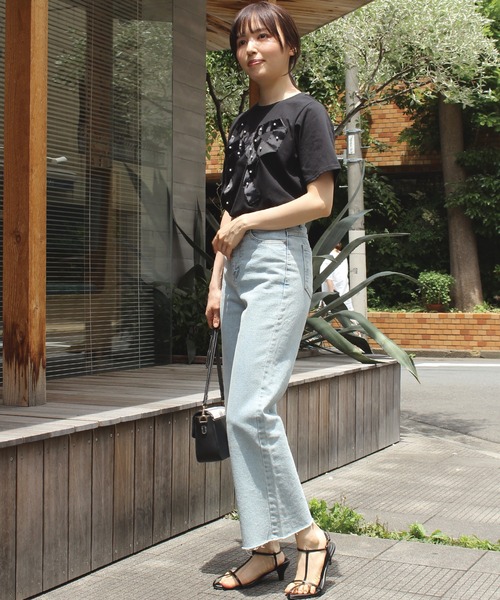 INCEDE（インシード）の「グログランリボン Tシャツ（Tシャツ/カットソー・レディース・ブラック/オフホワイト・M/L/LL）」の6枚目の写真