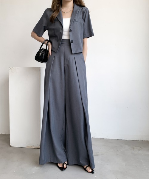 【セール】ショートテーラージャケット＋タックワイドパンツセットアップ（セットアップ）｜BANNER SELECT（バナーセレクト） 5,436円