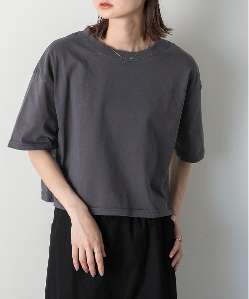 ad thie(アドティエ)の「ヴィンテージ風 ピグメントショート丈Tシャツ(Tシャツ/カットソー・レディース・チャコールグレー/ブルー/レッド/ネイビー・FREE)」の17枚目の写真