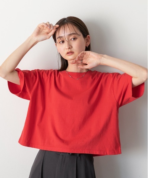 ad thie(アドティエ)の「ヴィンテージ風 ピグメントショート丈Tシャツ(Tシャツ/カットソー・レディース・チャコールグレー/ブルー/レッド/ネイビー・FREE)」の7枚目の写真