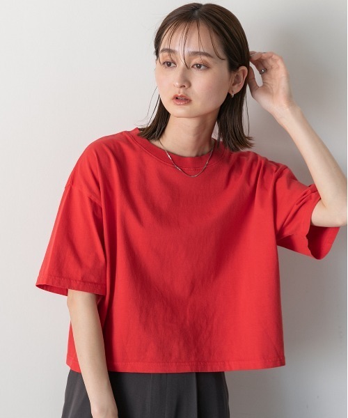 ad thie(アドティエ)の「ヴィンテージ風 ピグメントショート丈Tシャツ(Tシャツ/カットソー・レディース・チャコールグレー/ブルー/レッド/ネイビー・FREE)」の8枚目の写真