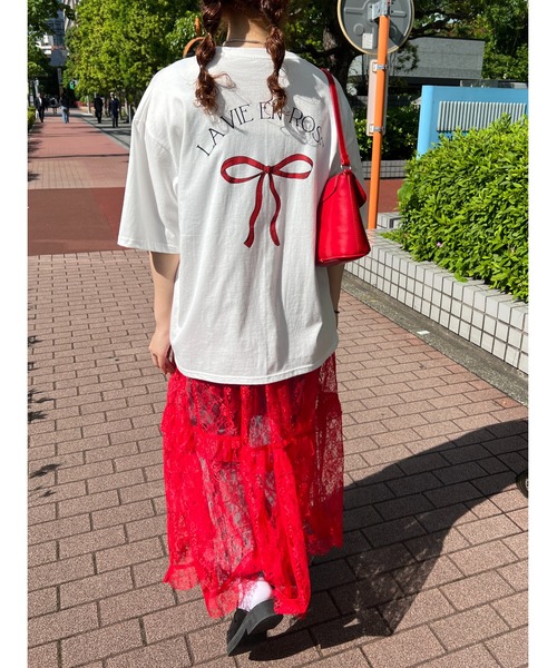 WC(ダブル シー)の「リボンプリントビッグTシャツ(Tシャツ/カットソー・レディース・スミクロ/グレー/ホワイト・FREE)」の13枚目の写真