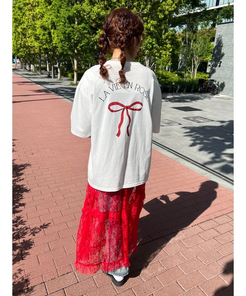 WC(ダブル シー)の「リボンプリントビッグTシャツ(Tシャツ/カットソー・レディース・スミクロ/グレー/ホワイト・FREE)」の12枚目の写真