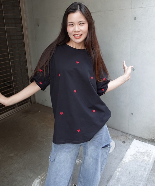 フラッドTシャツ　サイン入り☆Lサイズ新品 バックフラワープリント オーバーサイズ ロングTシャツ /'Flower
