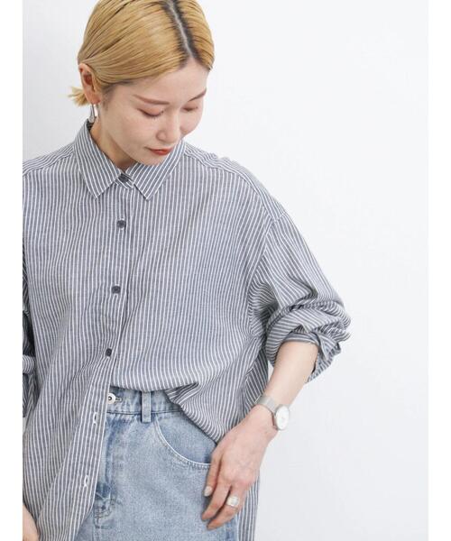 Samansa Mos2 blue（サマンサモスモスブルー）の「【接触冷感】麻レーヨンシャツ（シャツ/ブラウス・レディース・キナリ/ネイビー/チャコールグレー/ブルー/カーキ/イエロー・F）」の4枚目の写真