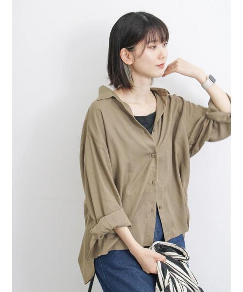 Samansa Mos2 blue（サマンサモスモスブルー）の「【接触冷感】麻レーヨンシャツ（シャツ/ブラウス・レディース・キナリ/ネイビー/チャコールグレー/ブルー/カーキ/イエロー・F）」の1枚目の写真