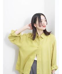 Samansa Mos2 blue | 【接触冷感】麻レーヨンシャツ(シャツ/ブラウス)