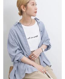 Samansa Mos2 blue | 【接触冷感】麻レーヨンシャツ(シャツ/ブラウス)