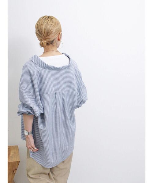 Samansa Mos2 blue（サマンサモスモスブルー）の「【接触冷感】麻レーヨンシャツ（シャツ/ブラウス・レディース・キナリ/ネイビー/チャコールグレー/ブルー/カーキ/イエロー・F）」の12枚目の写真