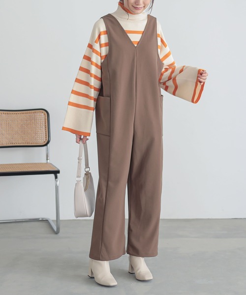 n'OrLABEL(ノアールレーベル)の「『前後2wayドロストサロペット』(サロペット/オーバーオール・レディース・ブラック/ベージュ・1/2)」の2枚目の写真