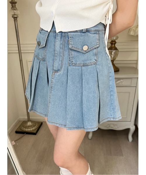 PHILLY（フィリー）の「【PHILLY】ポケットデニムプリーツスカート（デニムスカート・レディース・ブラック/ブルー・FREE）」の2枚目の写真