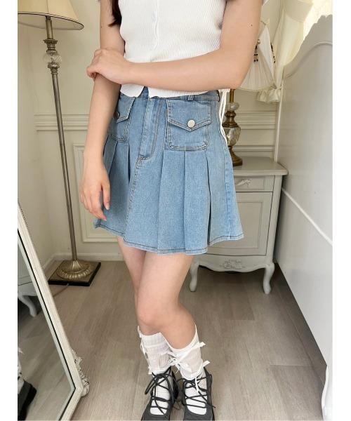 PHILLY（フィリー）の「【PHILLY】ポケットデニムプリーツスカート（デニムスカート・レディース・ブラック/ブルー・FREE）」の10枚目の写真