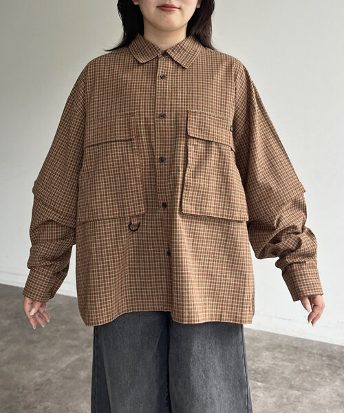 CPCM（シーピーシーエム）の「デタッチャブルチェックフィッシングシャツ（シャツ/ブラウス・レディース・ブルー/カーキ/イエロー/ブラウン・MEDIUM/LARGE）」の13枚目の写真