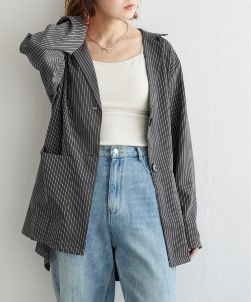 notch.（ノッチ）の「ストライプテーラージャケット（テーラードジャケット・レディース・チャコール/グレー・M）」の2枚目の写真