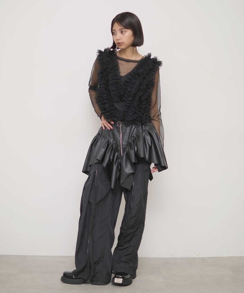 新品　ベルト フェイクレザー フリルベルト Mサイズ ブラック VIOLETTA ベルト フェイクレザーフリルベルト レディース