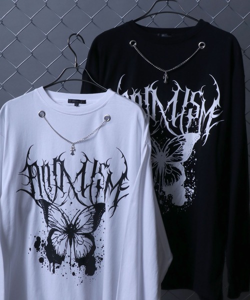 ANPAS（アンパス）の「Hard Graphic T-Shirt with Necklace/ハードグラフィック ネックレス付き 長袖Tシャツ ロンT ストリート 蝶柄 バタフライ柄 ストリート 韓国（Tシャツ/カットソー・メンズ・ホワイト系その他/ブラック系その他/ホワイト系その他2/ブラック系その他2・M/L）」の6枚目の写真