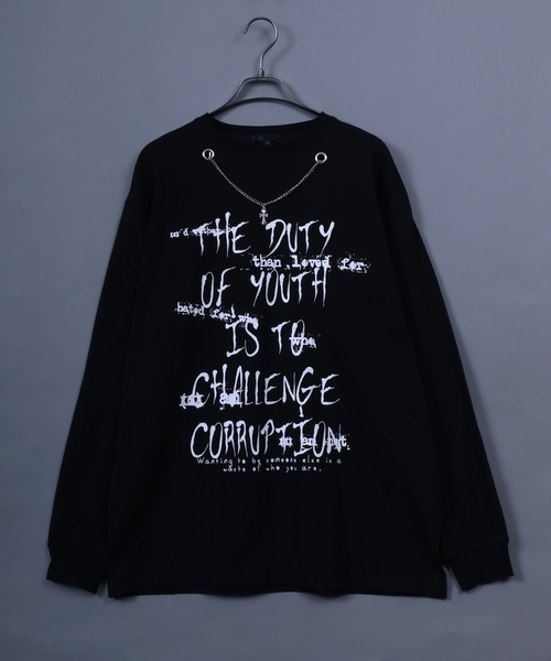 ANPAS（アンパス）の「Hard Graphic T-Shirt with Necklace/ハードグラフィック ネックレス付き 長袖Tシャツ ロンT ストリート 蝶柄 バタフライ柄 ストリート 韓国（Tシャツ/カットソー・メンズ・ホワイト系その他/ブラック系その他/ホワイト系その他2/ブラック系その他2・M/L）」の9枚目の写真