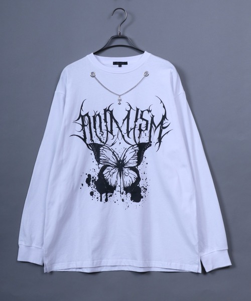 ANPAS（アンパス）の「Hard Graphic T-Shirt with Necklace/ハードグラフィック ネックレス付き 長袖Tシャツ ロンT ストリート 蝶柄 バタフライ柄 ストリート 韓国（Tシャツ/カットソー・メンズ・ホワイト系その他/ブラック系その他/ホワイト系その他2/ブラック系その他2・M/L）」の8枚目の写真