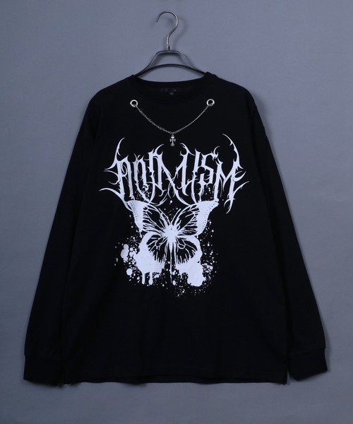 ANPAS（アンパス）の「Hard Graphic T-Shirt with Necklace/ハードグラフィック ネックレス付き 長袖Tシャツ ロンT ストリート 蝶柄 バタフライ柄 ストリート 韓国（Tシャツ/カットソー・メンズ・ホワイト系その他/ブラック系その他/ホワイト系その他2/ブラック系その他2・M/L）」の10枚目の写真