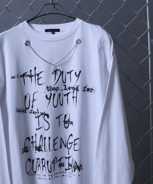 ANPAS（アンパス）の「Hard Graphic T-Shirt with Necklace/ハードグラフィック ネックレス付き 長袖Tシャツ ロンT ストリート 蝶柄 バタフライ柄 ストリート 韓国（Tシャツ/カットソー・メンズ・ホワイト系その他/ブラック系その他/ホワイト系その他2/ブラック系その他2・M/L）」の18枚目の写真