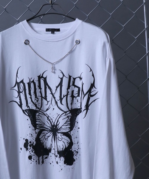 ANPAS（アンパス）の「Hard Graphic T-Shirt with Necklace/ハードグラフィック ネックレス付き 長袖Tシャツ ロンT ストリート 蝶柄 バタフライ柄 ストリート 韓国（Tシャツ/カットソー・メンズ・ホワイト系その他/ブラック系その他/ホワイト系その他2/ブラック系その他2・M/L）」の20枚目の写真