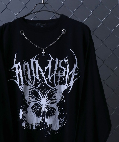 ANPAS（アンパス）の「Hard Graphic T-Shirt with Necklace/ハードグラフィック ネックレス付き 長袖Tシャツ ロンT ストリート 蝶柄 バタフライ柄 ストリート 韓国（Tシャツ/カットソー・メンズ・ホワイト系その他/ブラック系その他/ホワイト系その他2/ブラック系その他2・M/L）」の21枚目の写真