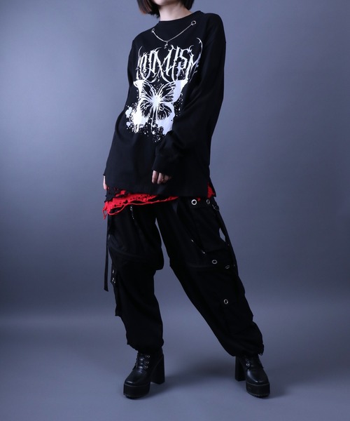 ANPAS（アンパス）の「Hard Graphic T-Shirt with Necklace/ハードグラフィック ネックレス付き 長袖Tシャツ ロンT ストリート 蝶柄 バタフライ柄 ストリート 韓国（Tシャツ/カットソー・メンズ・ホワイト系その他/ブラック系その他/ホワイト系その他2/ブラック系その他2・M/L）」の22枚目の写真