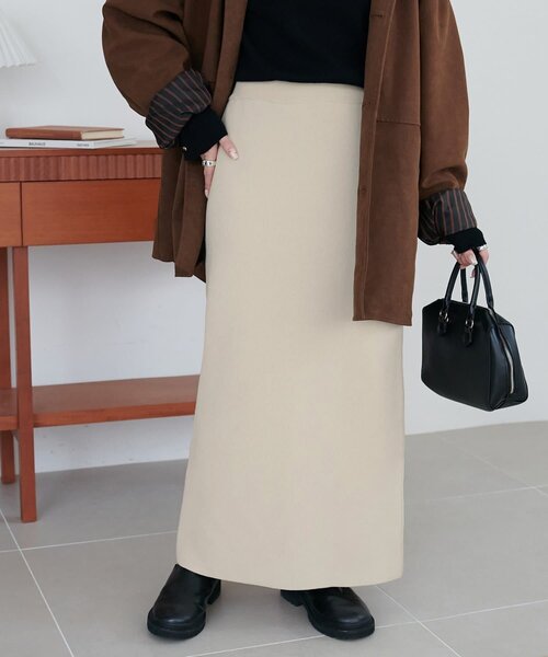 伸縮性◎/手洗い可能/前後2WAY】ナローニットスカート（スカート