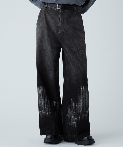 即完売 BELVET ブラック デニムパンツ Washed baggy denim