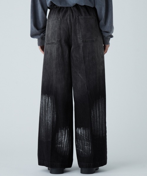 VELNUS】Vintage design gradation crack wide flare denim