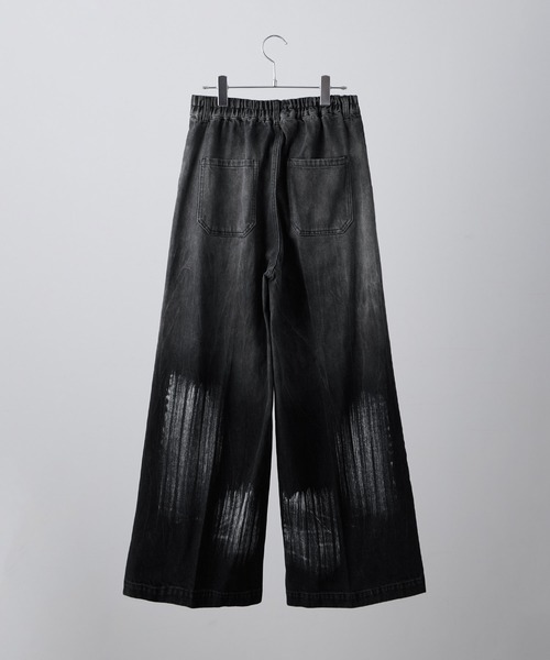 VAROSH ダブルウエスト ボンテージパンツ フレア Y2K パンク グランジ VELNUS】Vintage design gradation crack wide flare denim