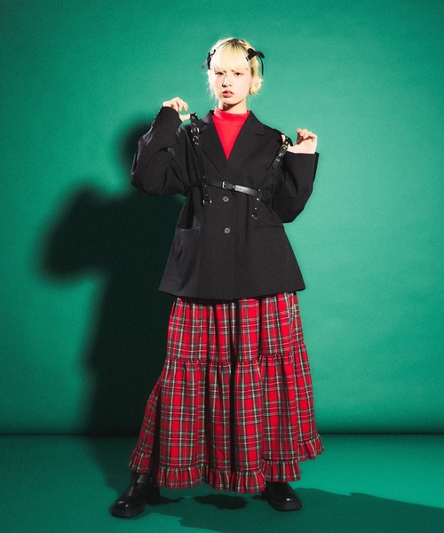 PUNYUS(プニュズ)の「タータンチェックティアードロングスカート(スカート・レディース・グリーン/レッド/パープル・1/2/3/4)」の20枚目の写真