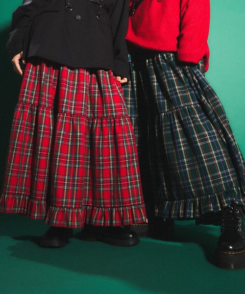 PUNYUS(プニュズ)の「タータンチェックティアードロングスカート(スカート・レディース・グリーン/レッド/パープル・1/2/3/4)」の16枚目の写真