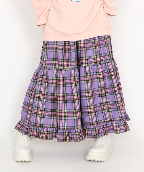 だんだんティアードロングスカート ピンク系チェック だんだんティアードロングスカート ピンク系チェック だんだん
