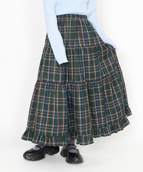 セール】タータンチェックティアードロングスカート（スカート