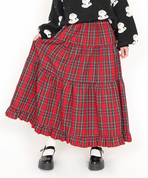 セール】タータンチェックティアードロングスカート（スカート