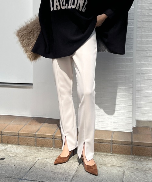 DouDou(ドゥドゥ)の「フロントファスナー細身パンツ(その他パンツ・レディース・アイボリー/ブラック・36/38)」の2枚目の写真